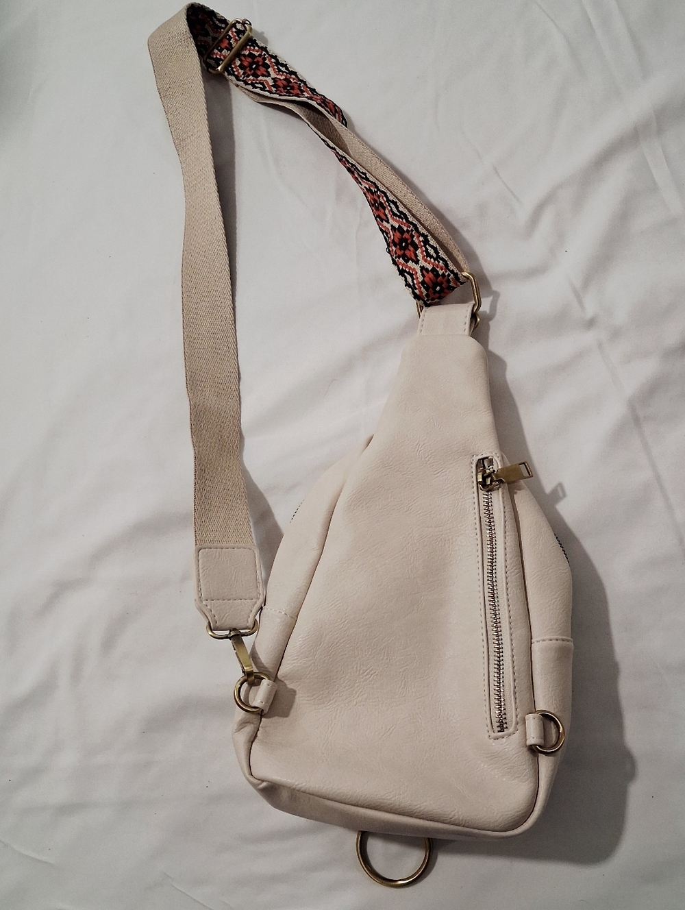 Moda Luxe Cream Crossbody Sling Bag With Patterned Strap Backpack — image 7 of 8